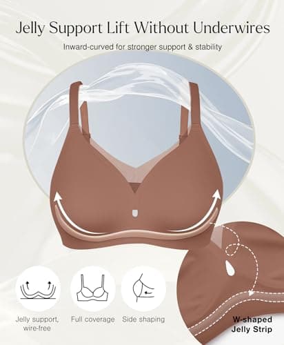 Popilush Wireless Pushup Bra for Women Seamless Comfortable Jelly Bras No Underwire Full Coverage Bralette Brown - Thumbnail 3