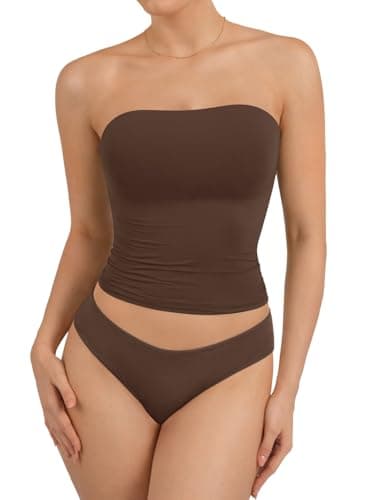 ATHMILE Women Sexy Tube Top Summer Y2K Going Out Double Lined Basic Tank Top Brown - Image 1