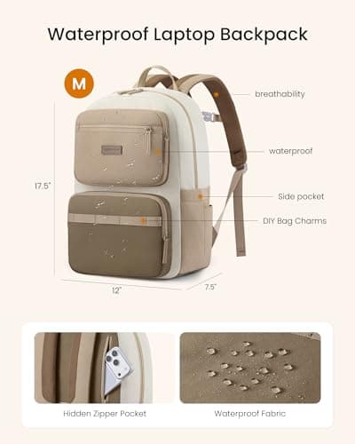 LOVEVOOK Laptop Backpack for Women, School Backpack for Teen Girls with Large Cup Holder, Lightweight Bookbag for College,Work,Travel fits 15.6 Inch Laptop,Beige-Khaki - Thumbnail 5