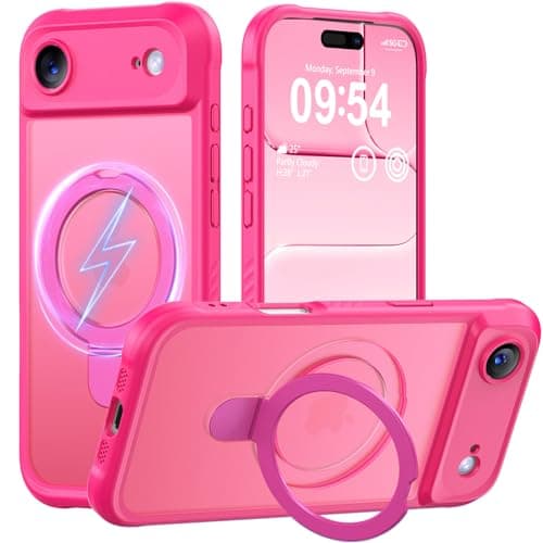 MOCCA Design for iPhone Air Case, Compatible with Magsafe [Premium Invisible Magnetic Ring Stand] [Military Drop Protection] Full Camera Guard Translucent Matte Slim Phone Cover 6.5",Hot Pink