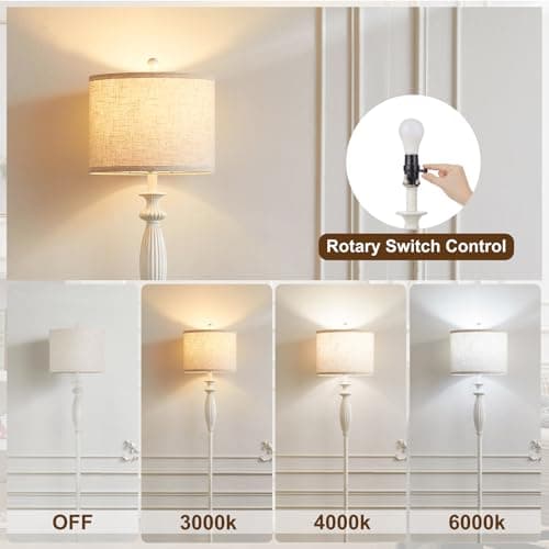 63.8" Vintage Floor Lamp with Rotary Switch, Dimmable Color Temperature Standing Lamp, Retro Farmhouse Floor Lamps for Living Room, Bedroom, Hallway, Office, Room Decor, Antique White (Bulb Included) - Thumbnail 3