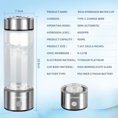 Hydrogen Water Bottles,Hydrogen Water Bottle Generator,4000PPB in 3Min, SPE PEM Tech, Portable 16OZ, Rechargeable Hydrogen Water Bottle for Travel, Home, Office – Gift for Family & Friends - Thumbnail 5