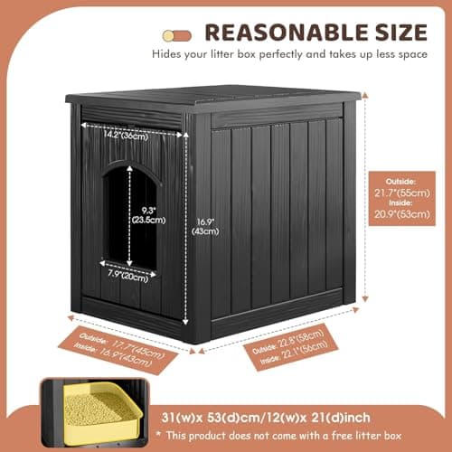 KAMABOKO Weatherproof Outdoor Cat House Resin Cat Shelter for Indoor/Outdoor Cats, Spacious Feral Cat Home with Easy Assembly, Stylish Design for Garden, Patio & Backyard，Black - Thumbnail 5