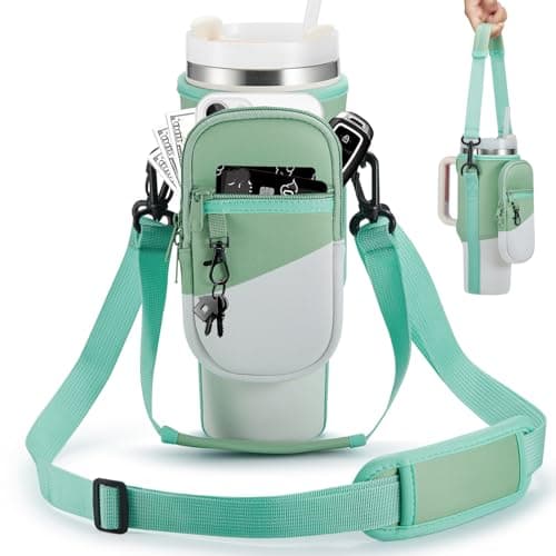 BULKITEM 30oz Water Bottle Carrier Bag with Phone Pocket for Gradient Green Stanley 30 oz Tumbler with Handle, Insulated Neoprene Cup Holder Pouch Strap for Valentines Stanley Cup Accessories - Image 1