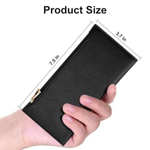 Tipmile Slim Wallet for Women, RFID Blocking Credit Card Holder, Ladies Bifold Wallet with Zipper, Black - Thumbnail 4