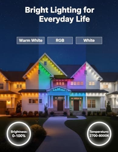 LightSeek New Year Permanent Lights for House, 54ft 36 LED RGB Smart Lihgts, Music Sync & 213 Scene Modes, 2-Way Eaves & In-Ground, App Remote Control, IP67 Waterproof, Party Decor, Indoor, USB - Thumbnail 4