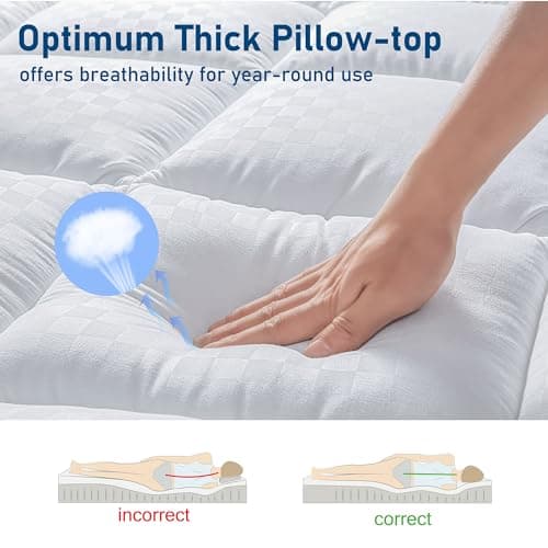Full Mattress Topper Extra Thick Pillowtop Cooling Mattress Topper Plush Mattress Pad Cover Protector with 8-21 Inch Deep Pocket 3D Snow Down Alternative Fill White - Thumbnail 3