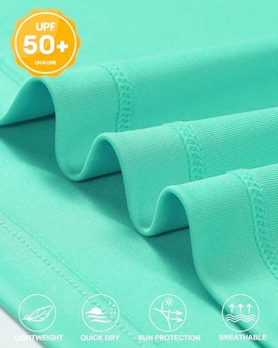 isnowood UPF 50+ Swim Shirts for Men, Sun Protection Short Sleeve Rash Guard Mens Quick Dry Surf Athletic Beach Shirt Mint Green - Thumbnail 5