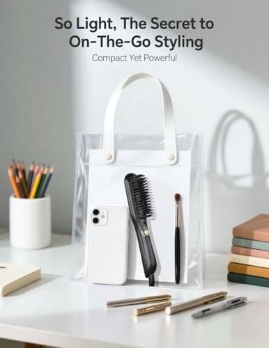 LANDOT Mini Hair Straightener Brush - Ionic Heated Straightening Brush for Frizz-Free & Smooth Styling, Compact Lightweight Dual Voltage Travel Flat Iron Comb, Black - Thumbnail 5