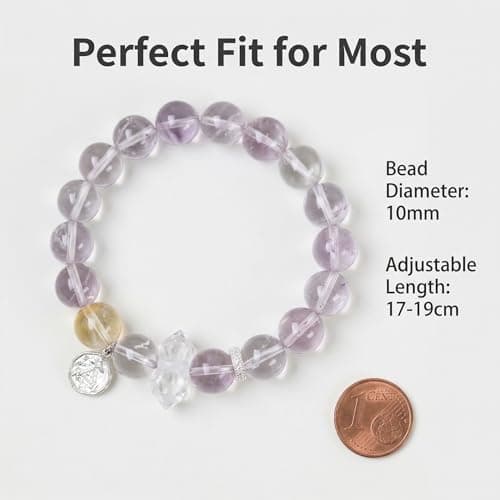 ANNIE WU Natural Amethyst Clear Quartz Citrine Crystal Bracelet, 925 Sterling Silver Accents, Adjustable 17-19cm, Healing Energy Jewelry for Women, Gift Box Included - Thumbnail 4
