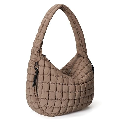 Quilted Tote Bag Puffer Large Quilting Carryall Shoulder Bags Puffy Lightweight Quilt Padding Hobo Bag Soft for Women Fashion Khaki - Image 1