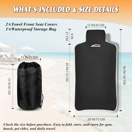 KIGEMOS 2 Pack Towel Car Seat Covers, Waterproof Washable Front Seat Protectors with Soft Terry Cloth, Non-Slip Backing, Universal Fit for Cars SUVs Trucks,Gym,Beach,Pets, Kids,Road Trips (Black) - Thumbnail 3