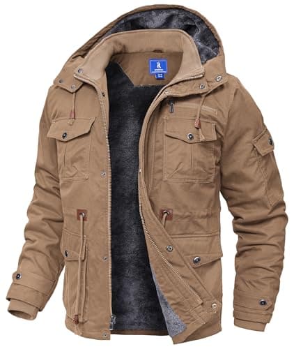 Zoofly Thermal Jackets for Men Cotton with Liner Snowboard Coats Warm wither Jackets Mens Windproof Khaki 3XL - Image 1