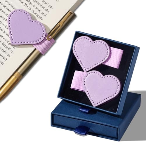 2Pcs Magnetic Leather Bookmarks with Gift Box Heart-Shaped Magnetic Pen Holder Book Marks Clip Gift for Book Lover Readers Cute Bookmark for Women, Purple