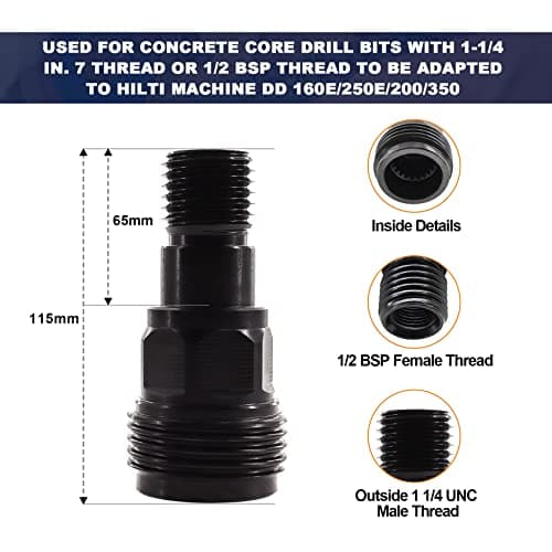 BRSCHNITT Diamond Core Drill Bit Adapter- DD-BL Chuck to 1-1/4"-7 (BS) Threaded Bit Connection. - Thumbnail 2