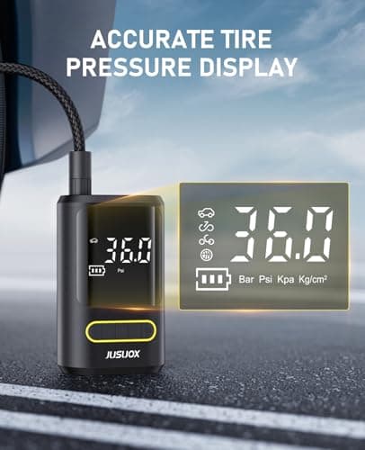 JUSUOX Tire Inflator Portable Air Compressor, Electric Bike Pump with Digital Pressure Gauge, 150 PSI Cordless Air Pump for Car Tires, Motorcycle, Bicycle, Ball with Auto Shutoff, LED Light - Thumbnail 4