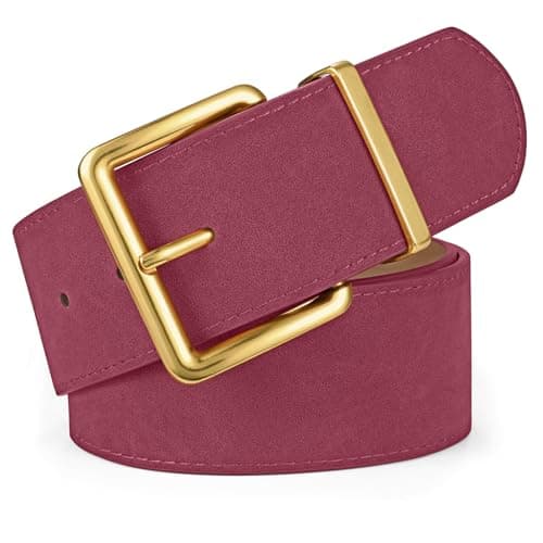 XZQTIVE Women Wide Chunky Belt for Dresses Fashion Thick Suede Belt with Gold Buckle, Wine Red(Fit Waist Size 33"-39") - Image 1