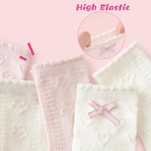 BISOUSOX Ruffle Socks for Girls Socks 6-8 Years Old White Cute Crew Frilly Ruffled Kids School Dress Sock for Girls 8-10 12 - Thumbnail 4