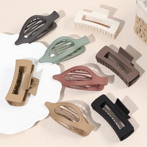 CHANDAT Hair Clips for Women 4.3 Inch Large Hair Claw Clips 8 pcs Square Claw Clips & Flat Hair Clips for Thick or Thin Hair French Concord Hair Barrettes Alligator Hair Accessories for Women (Basic) - Thumbnail 6