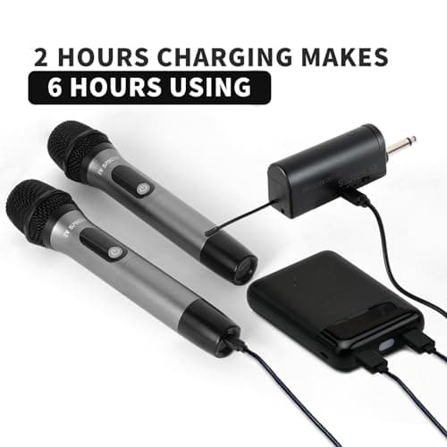 Rechargeable Wireless Microphone System - Dual UHF Metal Handheld Mics for Karaoke, Weddings, Parties, Speeches - Long Range (200ft), Cordless Dynamic Mic Kit, Plug and Play (Single Microphone Set) - Thumbnail 3