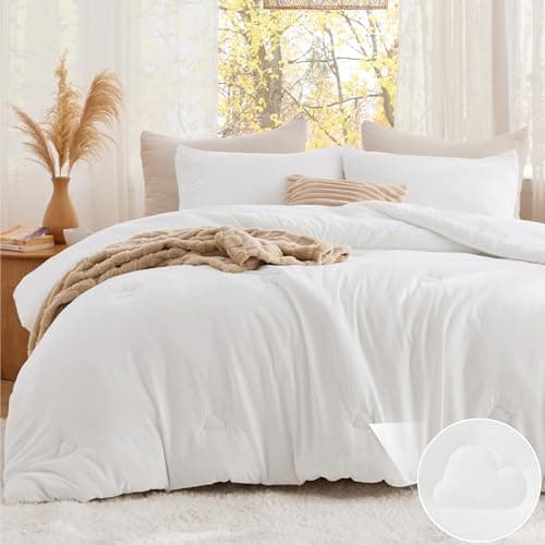 Bedsure King Size Comforter Set White, Soft Prewashed King Bedding, Quilted Comforter with Cloud Design, Down Alternative Comforter for All Seasons, 3 Pieces Bed Set with 2 Pillow Shams