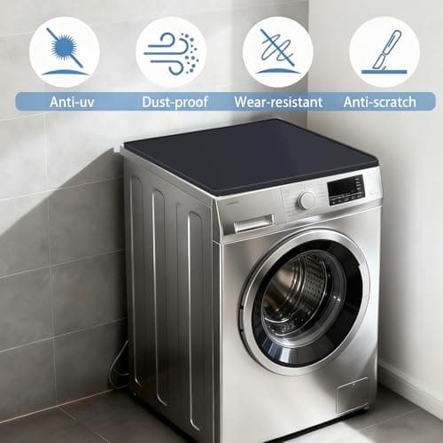 Washer And Dryer Topper Protector Silicone Mat 24"X19.7" Waterproof Washing Machine Top Cover with Raised Edges Non-Slip Laundry Countertop for Washer Dryer， Black - Thumbnail 3