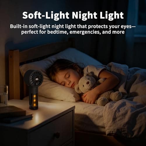 Portable Mini handheld Personal Fan with Night Light,5 Speeds,Rechargeable - Thumbnail 2