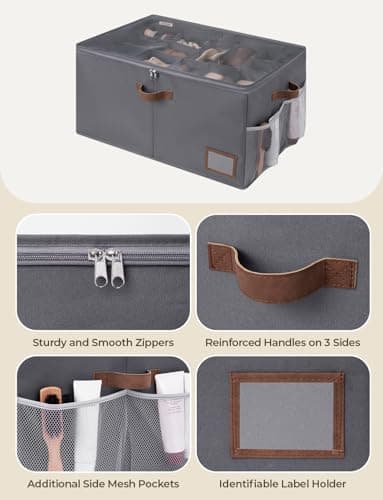 StorageWorks Shoe Organizer for Closet, Shoe Storage Containers for Entryway, Fabric Shoe Cubby Storage for Slippers and Flats, Shoe Storage Bins with Side Mesh Pocket, Fits up to 20 Pairs, Gray - Thumbnail 3
