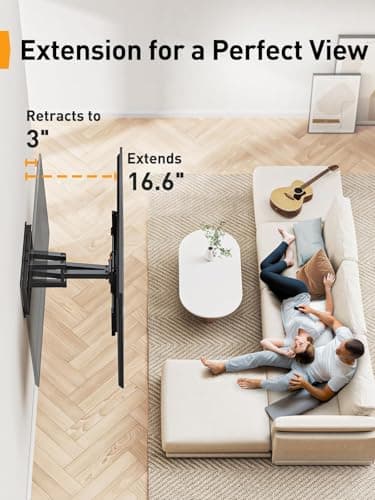 Perlegear UL Listed Full Motion TV Wall Mount for 42-90" TVs up to 132lbs, Heavy Duty TV Mount with Dual Articulating Arms, Tool-Free Smooth Tilt, Swivel, Fits 16" Studs, Max VESA 600x400mm, PGLF8 - Thumbnail 5