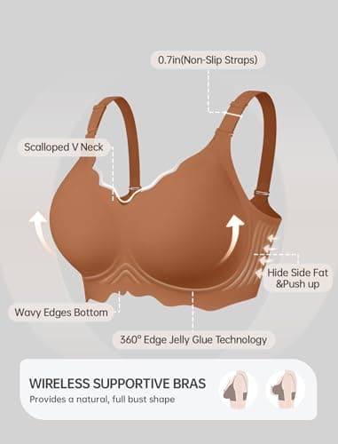 OEAK Women Bras No Underwire Scalloped Push Up Buttery Soft Tshirt Bra Seamless Full Coverage Convertible Everyday Bra Coffee M - Thumbnail 5
