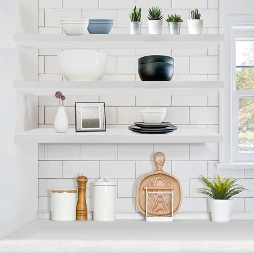 Sorbus Floating Shelves for Wall - 35 Inch Long Bathroom Shelves, Wall Decor for Bedroom, Kitchen, Living Room & Book Storage - Mounted Floating Shelf with Invisible Brackets (White, 3 Pack) - Thumbnail 2