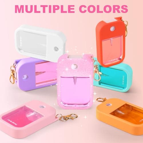 Palksky Hand Sanitizer Spray Case for Touchland,Protective Case with Keychain for Power Mist and Glow Mist1 fl oz(Glitter Sequin Pink and Blush Beige),Travel Size - Thumbnail 6