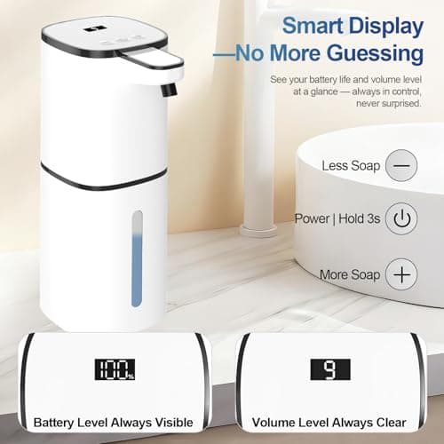 Automatic Liquid Soap Dispenser, 9 Adjustable Levels, 380ml/12.8oz, Touchless Hand Soap or Dish Soap Dispenser,IR Sensor & Display,Wall-Mount or Tabletop Use for Bathroom Kitchen - Thumbnail 2