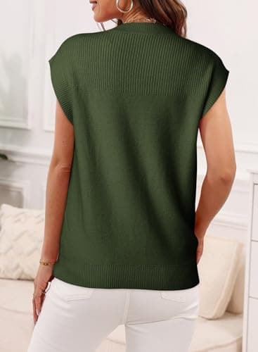 Dokotoo Tank Tops for Women Crewneck Shirts Blouses Tops Solid Sleeveless Sweaters for Women Fashion Business Spring Clothes Womens Sweaters Ribbed Knit Pullover Sweater Vest Green Small - Thumbnail 2