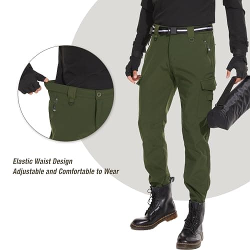 Mens Winter Cargo Sweatpants - Waterproof Breathable Snowboard Pants for Men Army Green - Thumbnail 5