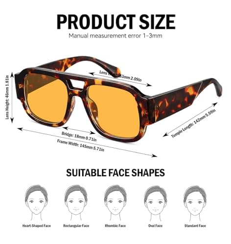LOOMAKA Square Aviator Sunglasses for Women Men Retro 70s Chunky Double Bridge Glasses Trendy Flat Top Y2K Shades UV400 Protection for Driving & Festival Party - Thumbnail 5