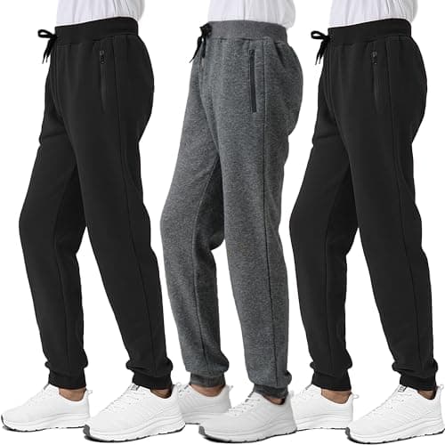 Avsead Boys Sweatpants Pants Fleece Athletic Joggers Little Kids 3 Pack Fall Winter Clothes Sweat Pant with Zipper Pocket Size 4/5 Black/Dark Grey/Black - Image 1