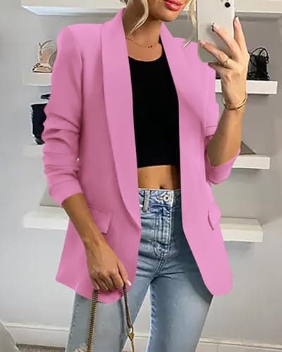 KIRUNDO Womens Blazer 2026 Spring Fall Bussiness Casual Long Sleeve Open Front Work Office Dressy Suit Jackets with Pockets(Pink, XX-Large) - Thumbnail 3