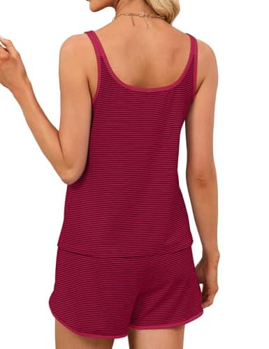 JUSTFASHIONNOW Womens Striped Tank Top Pajama Sets Summer Cami and Shorts Pjs Set Two Piece Short Set Comfy Sleepwear Loungewear(Red-Blue,Medium) - Thumbnail 6