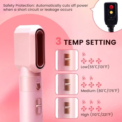 Hupifaz 6-in-1 Multi Hair Styler with Auto Wrap Curlers, Low-Speed Negative Ionic Hair Drying Tools, Professional Blow Dryer Brush & Air Styler, for Curling Volumizing Straightening Styling (Pink) - Thumbnail 6