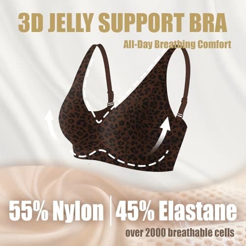 Jelly Wireless Bra for Women Deep V Push Up Seamless T-Shirt Bras Comfortable Plunge No Underwire Bra with Adjustable Straps Everyday Bras Leopard Coffee - Thumbnail 3