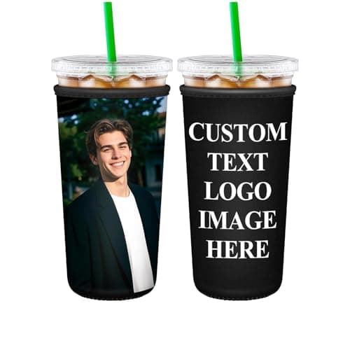 Custom Iced Coffee Sleeves with Your Text Logo or Image, Reusable Insulated Neoprene Cup Sleeve Personalized Beverage Holder Drink Sleeve for Bachelor Party Wedding Birthday (Large(32oz), 2PCS) - Image 1