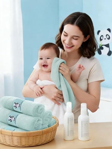 HIPHOP PANDA Baby Washcloths, Rayon Made from Bamboo - 2 Layer Ultra Soft Absorbent Newborn Bath Face Towel - Reusable Baby Wipes for Delicate Skin - Green, 6 Pack - Thumbnail 3