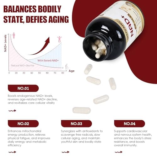 SHIYIFANG LipoNAD+ 600mg Complex with CoQ10 250mg, Trans Resveratrol 200mg, Ashwagandha 100mg | 4-in-1 Cellular Energy Antioxidant Support | High Absorption | Vegan Non-GMO Gluten Free | 120 Capsules - Thumbnail 2
