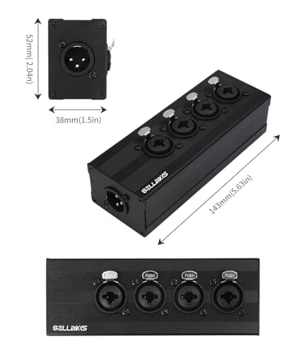SZLliyxs 3 Pin XLR 1 Male to 4 Female Splitter,4 Way 1/4 TRS& XLR Input to one-Output Parallel Connection Adapter,Four 6.35mm Microphone inputs Converted to one Output - Thumbnail 6