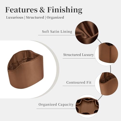 Purse Organizer Insert for In The Loop 18/23, Satin Bag Organizer Compatible with Hermes Bags, Lightweight Women Purse Essentials, Soft Touch Inner Liner with Multiple Pockets(Gold, Loop 18) - Thumbnail 5