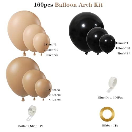 160Pcs Black Brown Nude Balloon Garland Arch Kit Dark Brown Nude Tan Black Balloons for Boy First Rodeo Wild West Country Birthday Farm Fiesta Party Decorations - Thumbnail 2