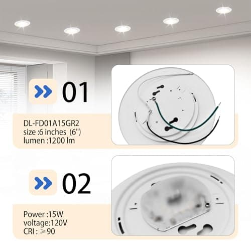 AHIMORI 6 Inch Ultrathin Led Recessed Lighting Dimmable Wafer Lights 15w 1200lm 5cct Selectable Retrofit Flush Mount Ceiling Light Fit 5"/6" Recessed Can and Junction for Box Bedroom Bathroom 6 Pack - Thumbnail 4