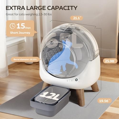Beokeo Automatic Litter Box, Self Cleaning Litter Box for Multiple Cats with App Control, Dual Safety Protection, Odor-Free Waste Disposal, Includes Trash Bags, White - Thumbnail 2