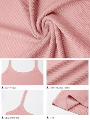 GKBK 2 Pack Womens Sleeveless Tank Top Form Fitting Spaghetti Strap Scoop Neck Ribbed Knit Workout Lounge Basic Slim Fitted Crop Summer 2026 Cami Layering Casual Shirts Pink Red M - Thumbnail 5